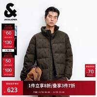 杰克·琼斯(JACK&JONES)25年冬季新款男装羽绒服男士潮流老花满印短款保暖立领鸭绒服外套 E04橄榄黑 M 175