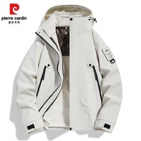 皮尔卡丹冲锋衣男女三合一可拆卸摇粒绒两件套户外男女同款连帽运动外套 米白 L 【三合一】