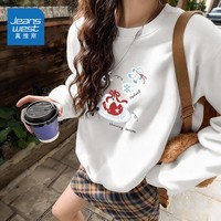 真维斯（Jeanswest）圆领卫衣女装春秋潮流韩版白色休闲上衣服卡通印花设计套头外套GX 白#JWS斑点狗圣诞 M
