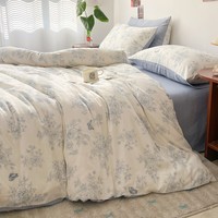 AIDLI床上四件套A类全棉双层纱纯棉新疆棉被套床单被罩双人套件 文墨碟 1.5/1.8m床 床单款 被套200*230cm