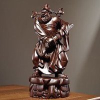 LISM木雕钟馗像摆件福神钟馗雕像木质家居客厅店铺装饰品工艺品 檀木色钟馗木雕摆件 【高14cm】