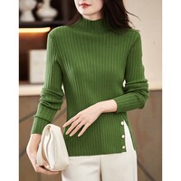 德玛纳2022冬季新款半高领打底衫女针织衫毛衣显瘦保暖内搭 叶绿色 S