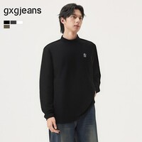 gxgjeans男装 多色撞色印花基础半高领长袖打底衫 25年冬季新品 黑色 L (175)