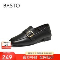 百思图26春乐福鞋简约通勤粗跟女单鞋W6303AA6 黑色 38