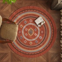 新款民族风感圆形地毯客厅沙发茶几地垫书房转椅垫防滑床边毯高级 绯韵星芒-红色-圆形 60*60cm（比利时绒面料）