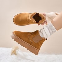 星期六短靴2024雪地冬季靴女加厚女鞋厚底保暖东北加绒棉鞋毛毛鞋 加绒 红棕色 38