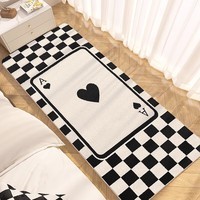 KAYE儿童房间仿羊绒床边毯卧室床头可爱垫子轻奢主卧床前长条加厚地毯 FYR-棋盘黑桃 50X140cm