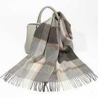 达芬奇密码羊毛围巾女士春秋款英伦格子围脖保暖披肩女生礼物 剑桥灰格26# 180*30cm