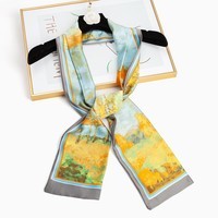 达芬奇密码 春秋长丝巾发带长条韩版窄飘带围巾女百搭礼物 秋日霞光 蓝色