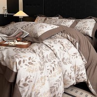 Krupp Corp纯棉100支长绒棉贡缎拉绒保暖秋冬四件套 全棉双股纯净磨毛套件 折枝春山-yc 床单款 1.5米床(被套200*230cm)