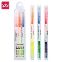 得力(deli)【开学必备】双头双色醒目荧光笔 学生考试重点标记笔 绘画涂鸦手账笔办公水性记号笔 3支6色S736