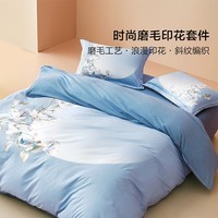 水星家纺出品百丽丝四件套 秋冬磨毛亲肤舒适套件 床单被套枕套 花影【耐洗耐用】 1.5米床 床单款 （被套200*230cm）