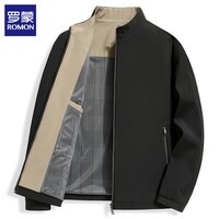 罗蒙（ROMON）男士立领夹克外套2025秋冬季新款商务休闲加棉加绒中年爸爸装上衣 黑色 XL (建议体重135-150斤）
