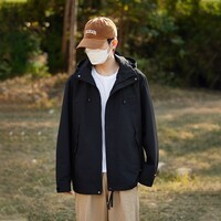 真维斯户外运动冲锋衣男秋季外套男休闲夹克男连帽户外运动情侣上衣 黑色 M