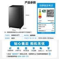 美的（Midea）波轮洗衣机全自动家用 MB80V37T 8公斤 升级一级能效 省水省电 抗菌除螨 专利免清洗 以旧换新