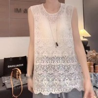 【商场品质】2026新款百搭显瘦欧若风圆领蕾丝打底背心高级感内搭 杏色 L （建议[96-110斤）