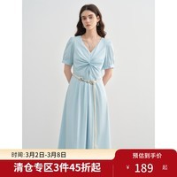 独束大码女装夏日扭结连衣裙2025夏装微胖MM双色法式优雅结构裙子 晴空蓝 M (尺码:1)