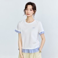 茵曼（INMAN）纯棉假两件格纹拼接T恤女2025夏季时尚学院百搭休闲短袖上衣 米白色 M