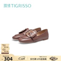 蹀愫（TIGRISSO）春季新彩色复古百搭舒适平底开车鞋圆扣乐福鞋女单鞋TA54196-51 紫色羊皮革 36 230mm