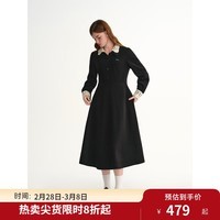 独束大码女装【轻甜因子】可拆卸撞色钩花领蕾丝拼接赫本风连衣裙 曜石黑 2XL （尺码：4）