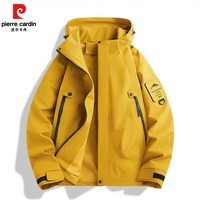 皮尔卡丹春秋款单冲山系户外冲锋衣男女同款连帽运动外套情侣款防风防山 黄色 2XL