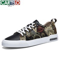卡帝乐鳄鱼男士板鞋春秋新款潮流印花透气休闲鞋运动时尚舒适百搭男鞋 黑棕 42