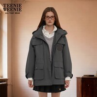 Teenie Weenie小熊女装简约风秋季三合一两件套宽松中长款夹克外套 深灰色 S (160)