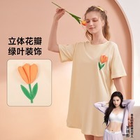 香蜜闺秀女士睡裙简约花卉时尚家居服亲肤棉单件裙 浅黄 XL