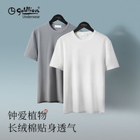 金利来（Goldlion）男士T恤男夏季圆领长绒棉短袖透气吸汗宽松休闲内搭打底衫纯色 月白 XL (175)
