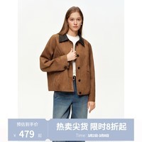 独束女装【加州日落】巴恩风仿牛皮绒外套2026春季新款宽松短外套 沙砾色 2XL （尺码：4）