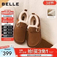 百丽（Belle）赵今麦同款雪顶咖啡新款厚底勃肯鞋女可外穿拖鞋B2966DM5预售 棕色-毛里 37