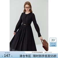范思蓝恩23FS13354法式优雅气质连衣裙女春秋新款长袖复古裙子 黑色 XS