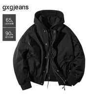 gxgjeans男装 多色口袋设计短款连帽羽绒服外套男25冬新品 黑色 XL (180)