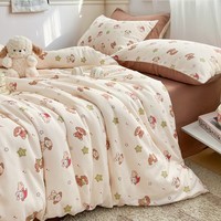 AIDLI床上四件套A类全棉双层纱纯棉新疆棉被套床单被罩双人套件 白月光 1.5/1.8m床 床单款 被套200*230cm