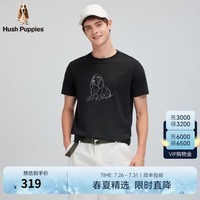 Hush Puppies【透气柔软】暇步士男装2025夏季基础款植绒漫画大平面短袖 曜石黑 L