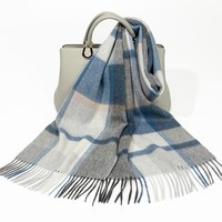 达芬奇密码羊毛围巾女士春秋款英伦格子围脖保暖披肩女生礼物 雾蓝灰格25# 180*30cm