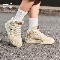 鸿星尔克（ERKE）女鞋高帮滑板鞋休闲鞋子厚底运动鞋复古鞋子女 蛋奶灰/桦木色 35