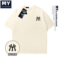 MY夏季短袖t恤纯棉休闲美式半袖小众印花男装短袖半袖上衣 MY1722杏色 L