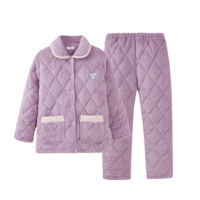 香蜜闺秀【三层夹棉加厚】暖冬可外穿长袖开衫女士家居服棉服保暖睡衣套装 紫色 M