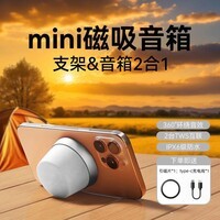 萨勒芬妮【哈曼级音效丨磁吸蓝牙音响】浴室便携式迷你无线手机小音箱家用重低音炮户外露营防水音乐播放器 银白色【360°环绕音效丨走哪吸哪】 创意磁吸蓝牙音响丨手机支架音箱2合一