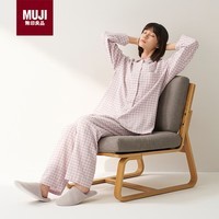 MUJI[自营限定款]女士无侧缝 双层纱织睡衣  软棉棉内衣 浅粉色格纹 L
