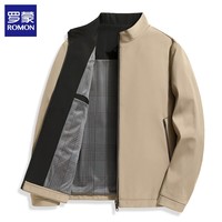 罗蒙（ROMON）夹克男立领秋冬新款中年行政加棉加绒男士茄克衫男装爸爸装上衣 卡其单款 XL (180) (建议体重135-150斤)