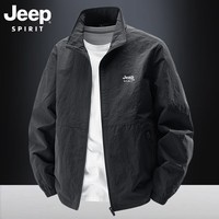 JEEP SPIRIT吉普外套男春秋季男士休闲夹克中青年立领宽松大码上衣服 黑色 3XL （建议175-190斤）