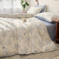 AIDLI床上四件套A类全棉双层纱纯棉新疆棉被套床单被罩双人套件 文墨碟 1.5/1.8m床 床单款 被套200*230cm