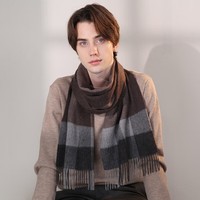 达芬奇密码羊毛围巾女士春秋款英伦格子围脖保暖披肩女生礼物 棕灰格18# 180*30cm