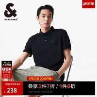 杰克·琼斯(JACK&JONES)夏季新款男士商务休闲通勤时尚胸前刺绣装饰polo衫男装224106037 E40黑色-1 常规 XS 165