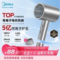 美的（Midea）5亿等离子护发电吹风 家用负离子护发吹风筒 1800W大功率快干便携吹风机 FJ308银 三八节女神礼物