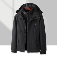 德尔.默克（Delmerk）山系冲锋服男女上衣三合一可拆卸两件套防风耐磨登山服外套 男款 黑色【三合一两件套】 L