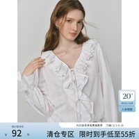 范思蓝恩浪漫气质复古宫廷风大荷叶边长袖衬衫上衣女早秋新款3264 粉色条纹 L