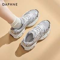 达芙妮复古厚底老爹鞋女2026金属银色春秋款女鞋千禧风休闲运动鞋 银色 38